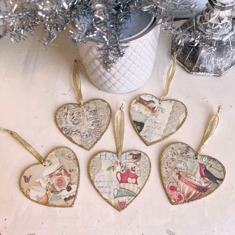 French Country Cottage Tea Time Valentine Ornaments 5 to Choose From ...