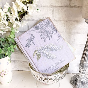French Country Cottage French Lavender Hydrangea Upcycled Book Shabby Elegant Chic Distressed Chippy Aged Gold White Washed Waxed
