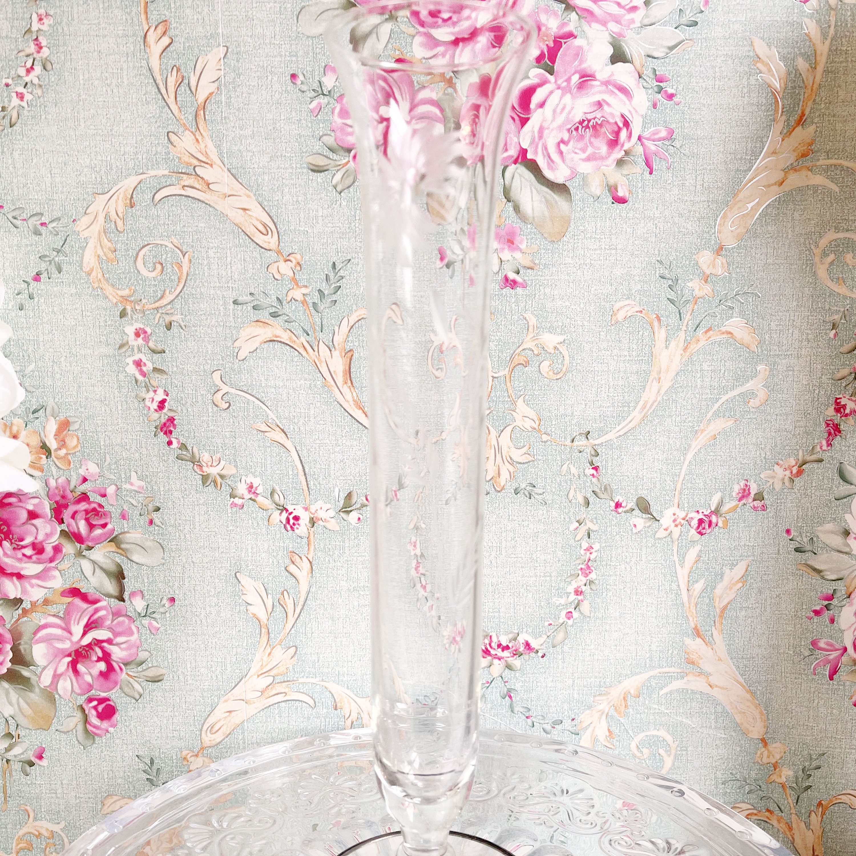 希少なヴィンテージデイジーと小麦のエッチングクリスタルガラスの溝