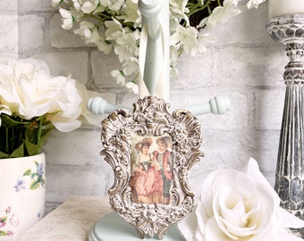French Country Cottage Courting Couple Wall Hanging Shabby Elegant Chic Flourish Cherub Frame Distressed Man Woman Boy Girl European Gold