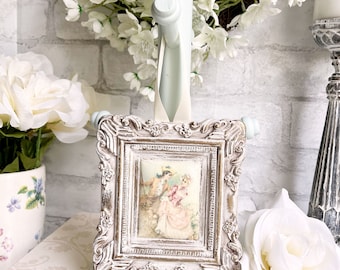 French Country Cottage Courting Couple Parisian Boy Girl Wall Hanging Shabby Elegant Chic Flourish Gold Frame Distressed Man Woman Paris