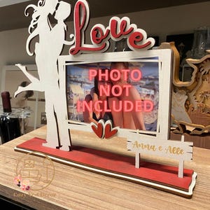 Wooden Romantic Photo Frame, Laser-Cut Couple Picture Frame for Anniversary Gifts, Cherish Love Memories