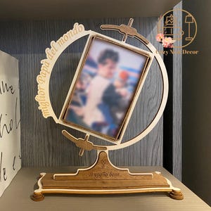 Meilleur cadre photo à papa, carte du monde en bois, cadeau pour papa, motif découpé au laser Je t'aime, souvenir pour père