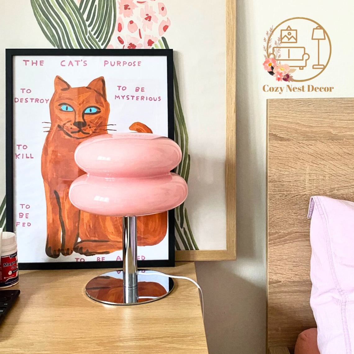 Cute Pink Glass Table Lamp, Modern Living Room Desk Lamp, Study Reading Led Night, Boho Room ...