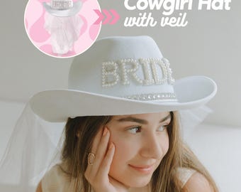 Sombrero de vaquera para novia con velo: accesorio para despedida de soltera con estilo western.