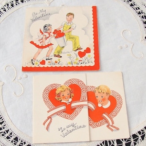 Lot of 2 Vintage Valentine Cards Girl Boy Valentines Greeting Cards