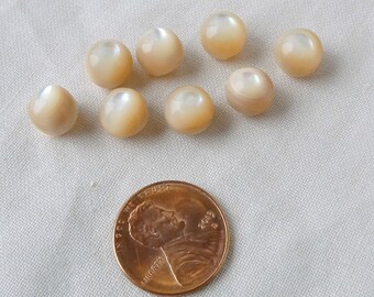 Set di 8 piccoli bottoni in conchiglia di abalone in madreperla a forma di palla antica