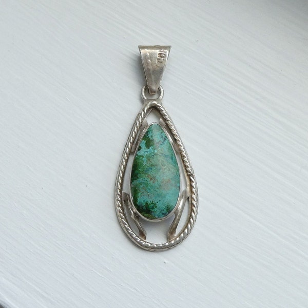Vintage Mexico Sterling Silver Turquoise Pendant Faux Stone 925