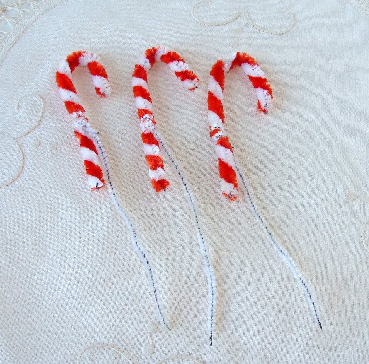 3 Vintage Chenille Pipe Cleaner Candy Cane Tie On Package Etsy