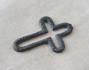 Vintage Small Metal Open Work Cross with Embossed Design