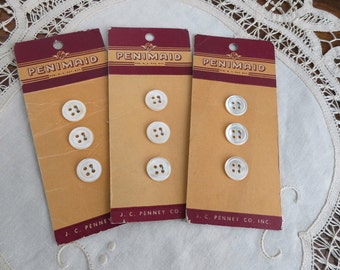 3 Vintage Cards Mother of Pearl  Penimaid Buttons
