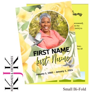 Bi-Fold Funeral Program - Yellow Floral Design