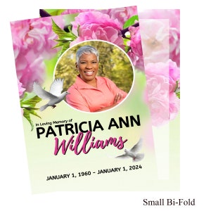 Bi-Fold Funeral Program - Pink Floral Design