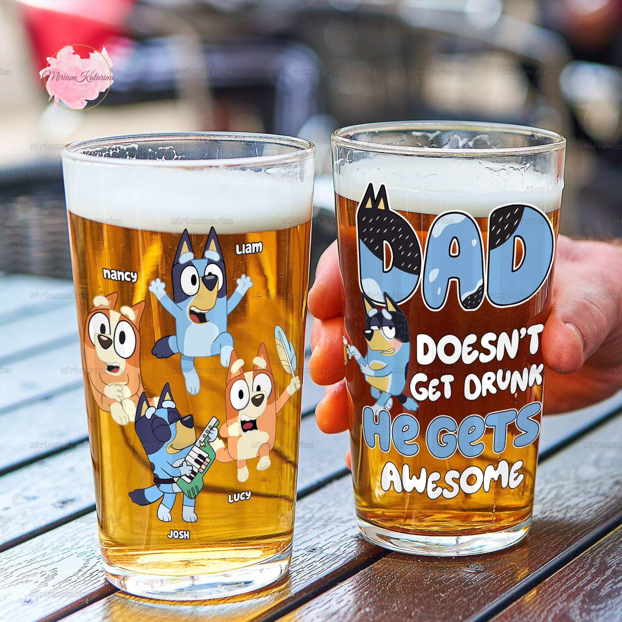 Personalized Bluey Beer Glass, Bluey Family Beer Glass, Bluey Dad Beer