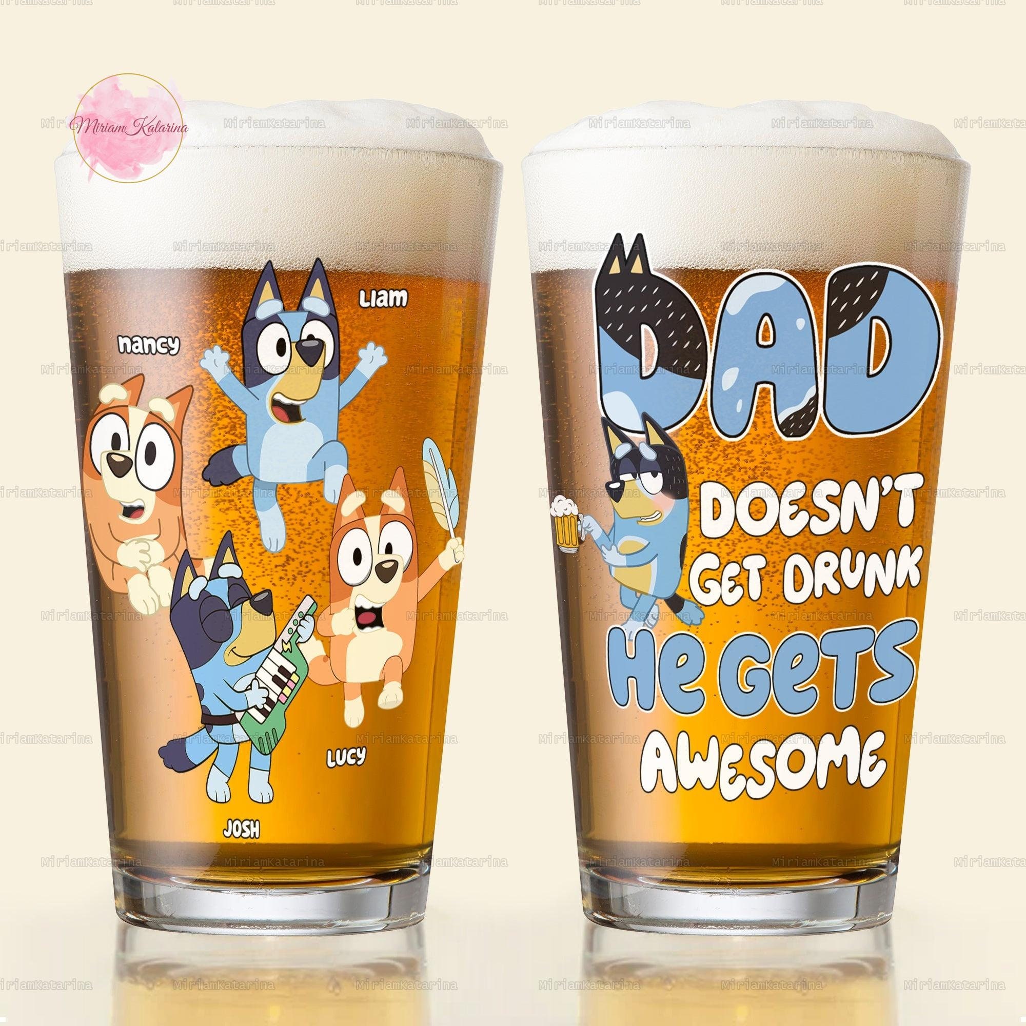Personalized Bluey Beer Glass, Bluey Family Beer Glass, Bluey Dad Beer