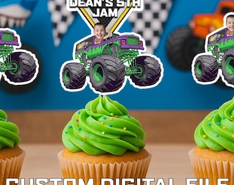Monster Truck Custom Photo and Name Cupcake Toppers- PNG  Birthday Party Jam