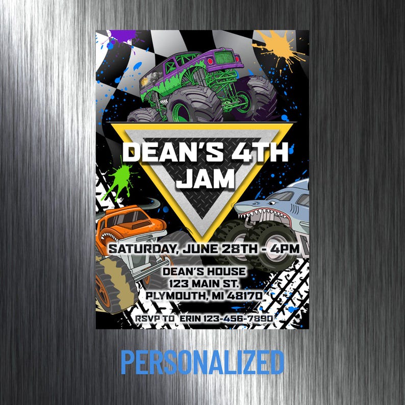 Monster Truck Birthday Invitation: Custom Monster Jam Party (Digital) image 1
