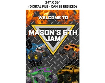 Custom Monster Truck Birthday Banner: Digital Download, 2x3 PNG