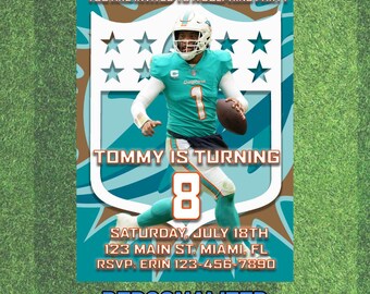 Miami Dolphins Birthday Invitation: Tua Tagovailoa, Football Party (Digital)