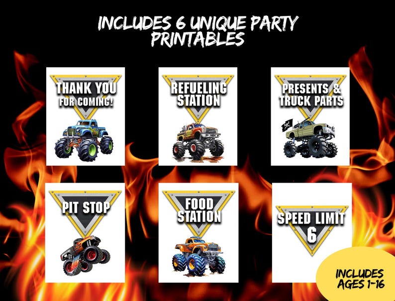 Printable Monster Truck Birthday Party Signs, Table Set, Instant ...
