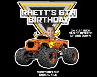 Logotipo personalizado con foto y nombre de Monster Truck (PNG redimensionable para fiesta de cumpleaños, dormitorio)