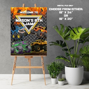 Monster Truck Welcome Sign - CUSTOM Digital Download Poster and Sign for Birthday Parties, Bedrooms, Wall Hanging  18 x 24 or 16 x 20 PNG