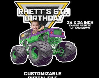 Logotipo personalizado con foto y nombre de Monster Truck (PNG redimensionable para fiesta de cumpleaños, dormitorio)