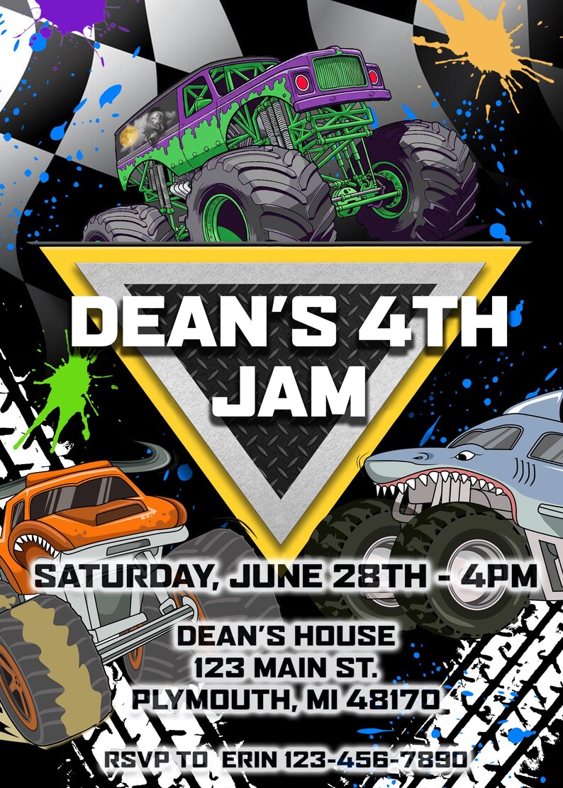 Monster Truck Birthday Invitation: Custom Monster Jam Party (Digital) image 3