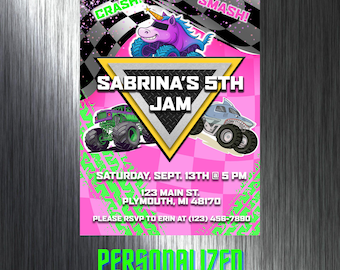 Pink Monster Truck Birthday Invitation: Girl Party, Printable (Digital CUSTOM File)