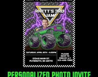 Monster Truck Custom Photo Birthday Invitation: Printable Party Invite (Digital CUSTOM File)