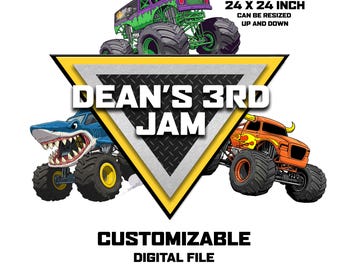 Logotipo personalizado Monster Truck - PNG redimensionável para festa de aniversário, quarto