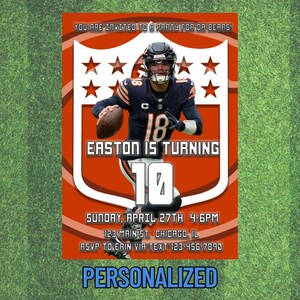 Invito di compleanno per i Chicago Bears con Caleb Williams, invito per la festa dei Rome Odunze Bears, PERSONALIZZATO, download digitale, QUALSIASI ETÀ