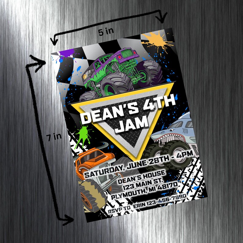Monster Truck Birthday Invitation: Custom Monster Jam Party (Digital) image 2