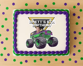 Topo de bolo de aniversário Monster Truck: logotipo fotográfico personalizado (PNG digital)