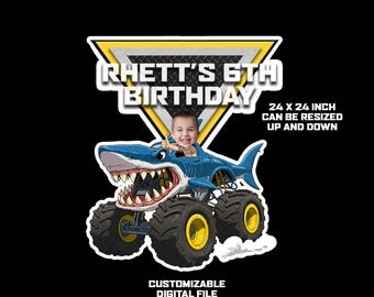 Monster Truck Custom Photo and Name logo Shark Truck- PNG resizable Birthday Party, Bedroom
