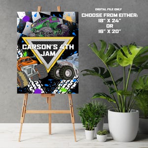 Monster Truck Welcome Sign - CUSTOM Digital Download Poster and Sign for Birthday Parties, Bedrooms, Wall Hanging  18 x 24 or 16 x 20 PNG