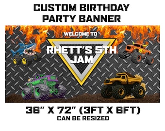 Banner de cumpleaños personalizado de Monster Truck: Decoración personalizada para fiestas (Descarga digital, PNG de 3x6)