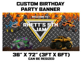 Custom Monster Truck Birthday Banner: Digital Download (3x6 PNG)