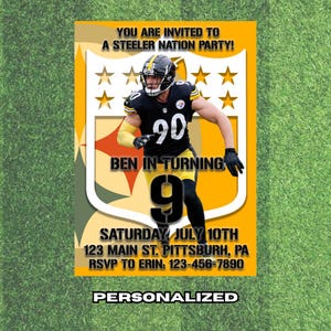 Pittsburg Steelers Birthday Football Invitation with TJ Watt, DK Metcalf Steelers Party Invitation, CUSTOM , Digital Download Any Age