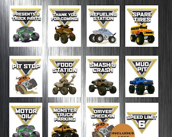 Monster Truck Birthday Party Signs: Pit Stop, Food, Smash (Digital Download)