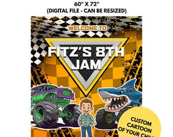 Custom Cartoon Monster Truck Birthday Banner: Personalized Digital Download