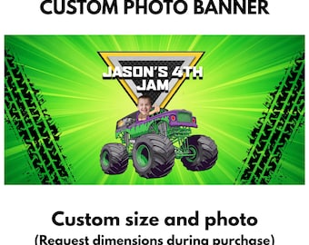 Custom Monster Truck Photo Birthday Banner: Personalized Party Decoration (Digital Download, PNG)