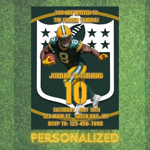Green Bay Packers Birthday Football Invitation with Jacobs, Love, Gary, Watson Packers Party Invitation, CUSTOM , Digital Download ANY AGE