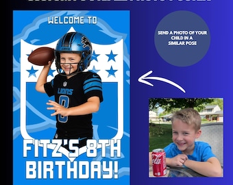 Cartello personalizzato per festa di compleanno con foto dei Detroit Lions Football: download digitale (20x30)