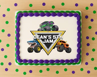 Design de bolo personalizado Monster Truck - Nome e logotipo - Bolo de festa de aniversário digital redimensionável em PNG