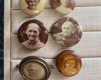 Rare Collection of Victorian Photograph Mourning Pins