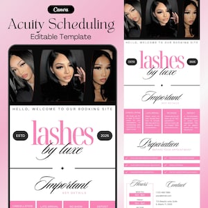 Lash Tech Acuity Scheduling Template, Lash Tech Website, Booking Website Canva Template, Acuity Scheduling Site Template, Pink Acuity Site