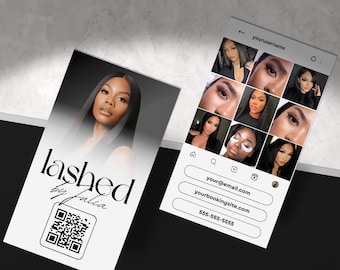 Visitkortsmall, Design av visitkortsmall, Instagram-visitkort, DIY Canva IG-visitkort, Hår, Fransar, Smink, Naglar Skönhet