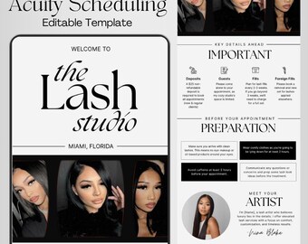 Acuity Scheduling Lash Tech, site DIY Acuity, modèle de planification Lash Tech Acuity, site de réservation blanc minimaliste, modèle Acuity Canva