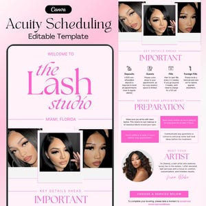 Acuity Scheduling Template, Lash Tech Acuity Scheduling, Lash Tech Website, Canva Template, Editable Acuity Website, Pink Acuity Website